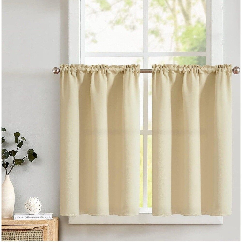 Lazzzy 36 Inch Tier Cafe Curtains - Beige Thermal Insulated Drapes 2 Panels
